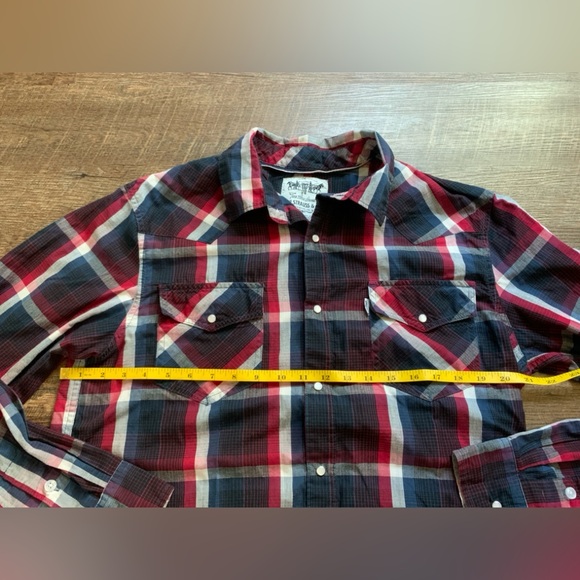 LEVI’S western plaid Pearl snap shirt blue Red White Plaid sz L button down EUC - Picture 11 of 11
